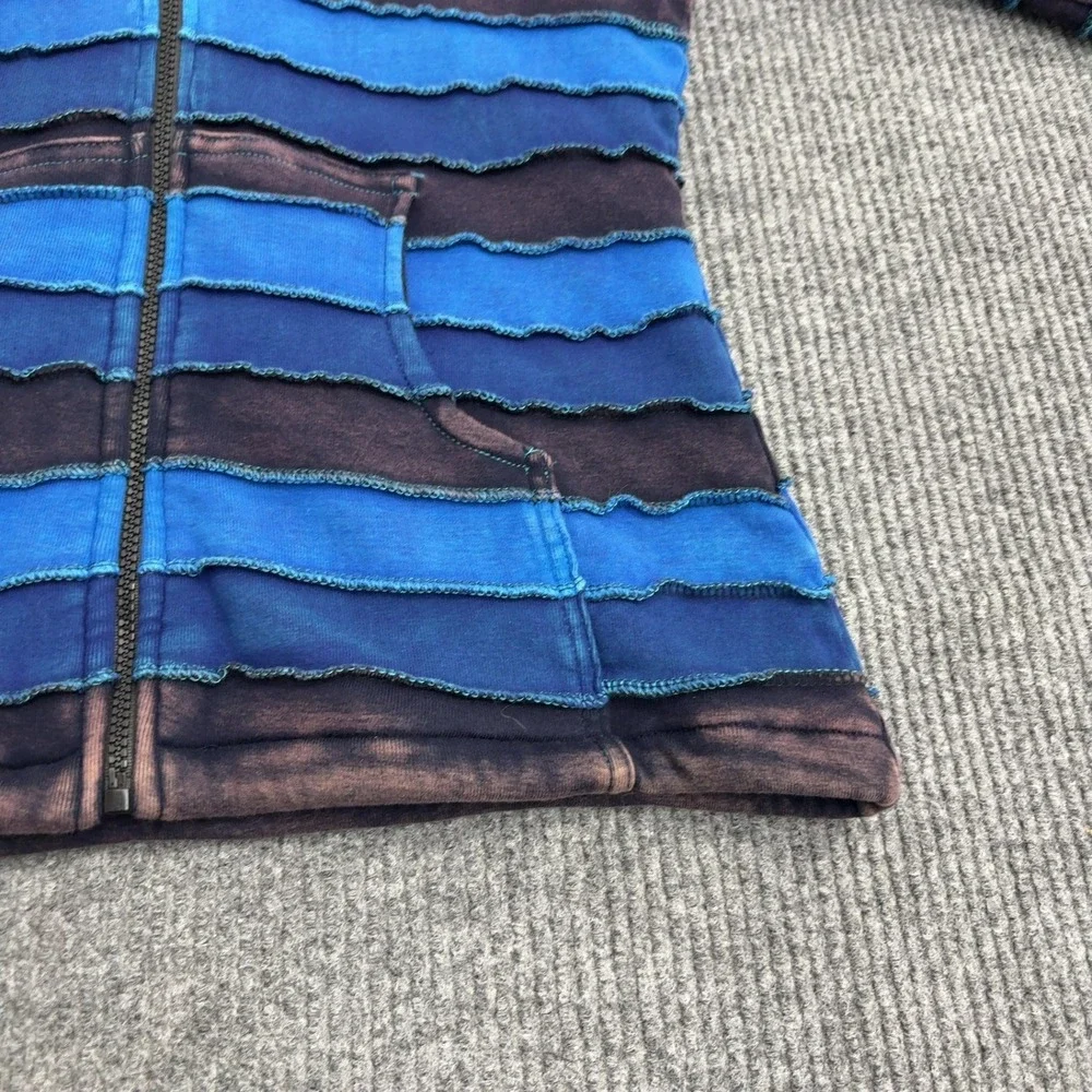Unbranded Hoodie Womens XXL Blue Cotton Raw Edge Patchwork Boho Grunge Style